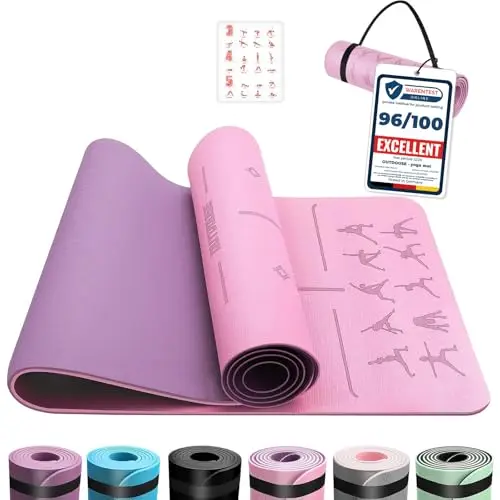 Esterilla Yoga,Esterilla Fitness Antideslizante,TPE Colchoneta Gimnasia, para Pilates,Deporte,Gimnasia,Estiramientos, Esterilla Deporte con bandolera 183x61cm