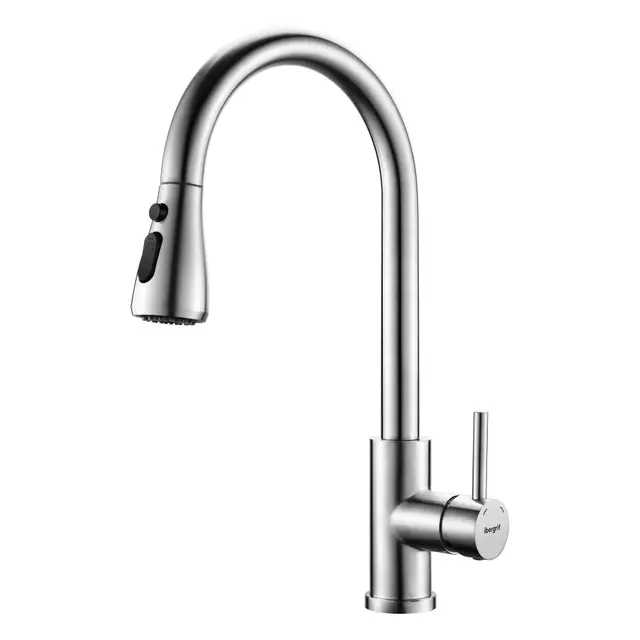 Ibergrif Grifo Cocina Extraíble, Grifo Cocina Fregadero 360° Giratorio, 3 Modos de Agua, Acero Inoxidable 304, Ahorro Energético 30%, Instalación Sin Herramientas en 5 Minutos, M22137