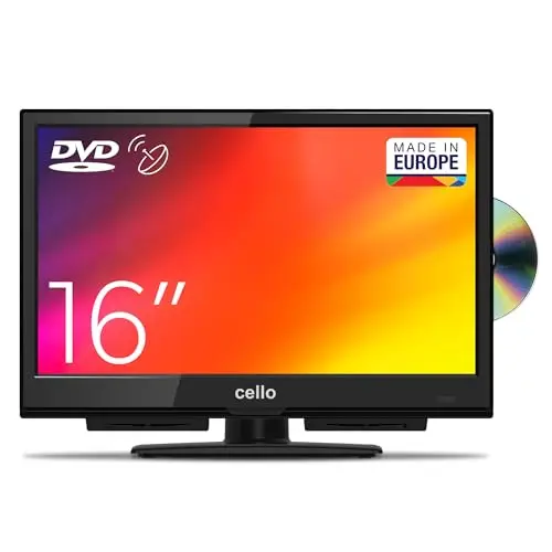 Cello Televisor LED C1624F de 16 Pulgadas con Reproductor de DVD y Altavoces Pitch Pantalla pequeña para cocinas, Apartamentos y Espacios reducidos. Alimentación: 240 V.