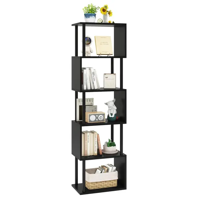 IBUYKE Libreria Estanteria Moderna,Librería En Forma De S De 6 Niveles,Estantería De Exposición,Librería Vertical Almacenaje para Sala De Estar, Dormitorio, Oficina En Casa, Negro WBC016B