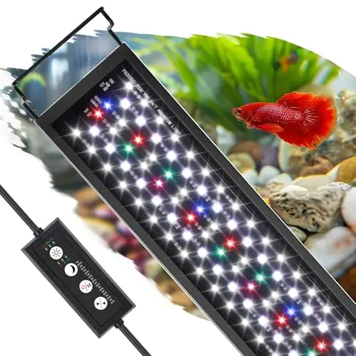 Hygger luz acuario,Espectro completo de la luz led acuario, iluminacion acuario con controlador, 3 modos con temporizador, 9 colores, 10 brillo, soportes extensibles (16W (30-45cm))