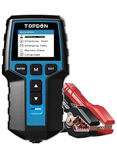 TOPDON BT200 Comprobador de Batería de Coche 12V/24V 100–2000 CCA, Medidor de Corriente de Inicio, Probador de Carga de Batería, Prueba de Celdas para Automóvil, Camión, Motocicleta y Más