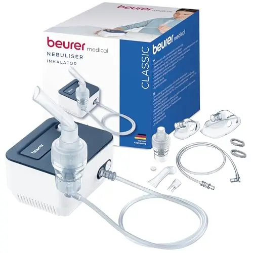 Beurer IH 16 Inhalador Con Tecnología De Aire Comprimido Con Compresor, Nebulizador, Diseño Compacto, Para El Tratamiento De Las Vías Respiratorias, Apto Para Adultos Y Niños, Limpieza Sencilla
