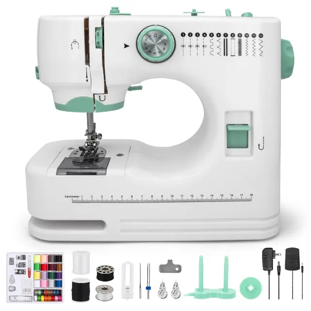 Máquina de Coser Portátil Eléctrica Compacta para Hogar, 12 Puntadas Integradas, 6 Prensatelas, 2 Velocidades (Baja/Alta) con Pedal, Ideal para Principiantes, Arreglos, Costura Doméstica y DIY