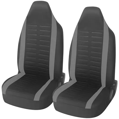 Upgrade4cars Fundas Asientos Delanteros Coche con Reposacabezas Incorporado Universales Negro Gris | Cubre Universal | Protector de Asiento Delantero para Conductor y Copiloto
