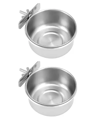 QWORK® Juego de 2 Cuencos Pájaros Jaula, Comedero Pajaros de Acero Inoxidable, Accesorios para Loros y Mascotas Pequeñas (10X4,5 cm)