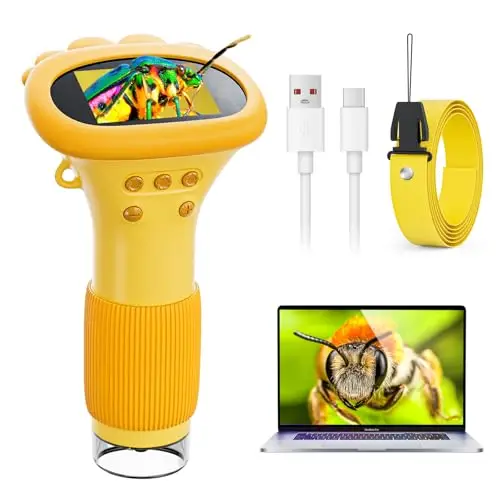 Microscopio Digital,Ahalfcit Microscopio Infantil,Microscopio Electrónico,Cámara con Zoom 1000x y Pantalla de 2 Pulgadas,Regalo de Cumpleaños para 3-12 Años,Juguetes Educativos de Ciencia-Naranja