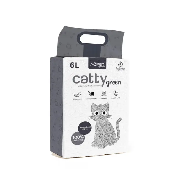 Aqpet Friends CattyGreen Arena para Gatos de Soja Natural de Origen Vegetal, sin Fragancia de carbón Activo