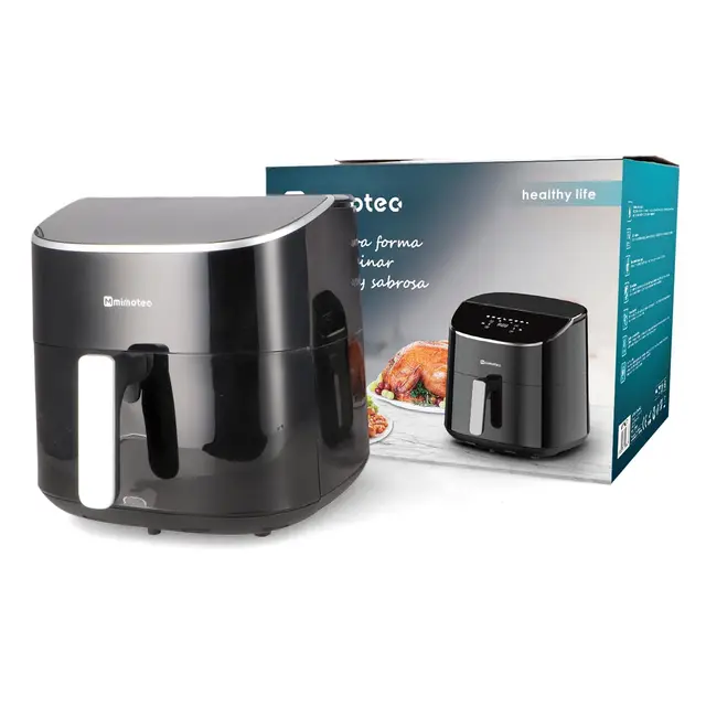M mimotec – Air Fryer Serena Touch 7,6L Freidora de Aire sin Aceite, 2000W, 8 Menús Digitales, Control Táctil, Temporizador 60min regulable, 80-200°C, Reducción de Grasa Ideal para Cocina Saludable