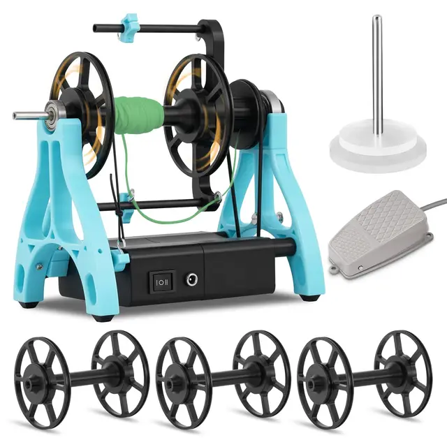 Rueda giratoria de lana eléctrica de fibra con interruptor de pie y soporte para hilo, hiladora de lana para hacer hilo
