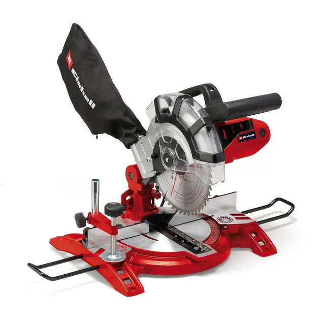 Einhell Ingletadora con cable TC-MS 2112-1600 W, 230 V, 5000 rpm, hoja de sierra con punta de carburo, plato giratorio con ajuste de ángulo de 45°, cabezal de sierra inclinable, Color Rojo
