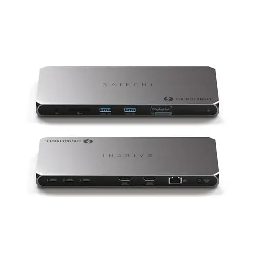 SATECHI Docking Station 12 en 1 Thunderbolt 4 con 3 Puertos a 40 Gbps, PD 96 W, 2X HDMI 4K@60Hz, 2X USB-A 10 Gbps, Ethernet, Lector SD, para MacBook, Portatil, PC (Software DisplayLink Requerido)
