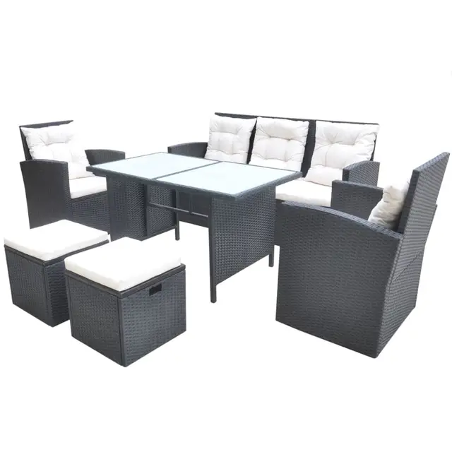 vidaXL Juego de Comedor de Jardín Ratán Sintético Negro Muebles Patio Exterior