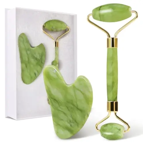 GUGUG Gua Sha y Rodillo, Guasha para el Masaje Facial, Rodillo de Jade Facial Masaje para Mujeres, Relajante de los Músculos del Cuello y del Cuerpo