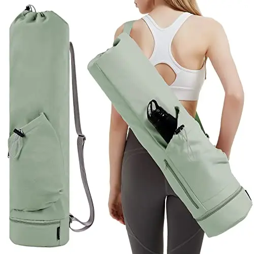 sportsnew Bolsa Esterilla Yoga Bolsa para Yoga Colchoneta Compartimento Húmedo Inferior Independiente Bolsillo Lateral con Cremallera y Bolsillo con Cordón para Botella de Agua