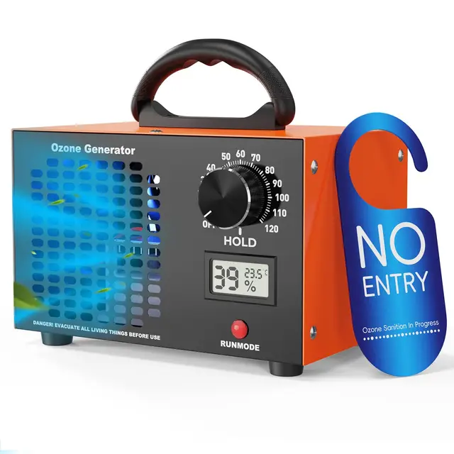 Generador de Ozono 120000 mg/h, Ozonizador Profesional con Temporizador 0-120 min y Modo Continuo, Pantalla Temperatura y Humedad, Tratamiento O3 para Hogar, Coches, Cocina y Olores Mascotas
