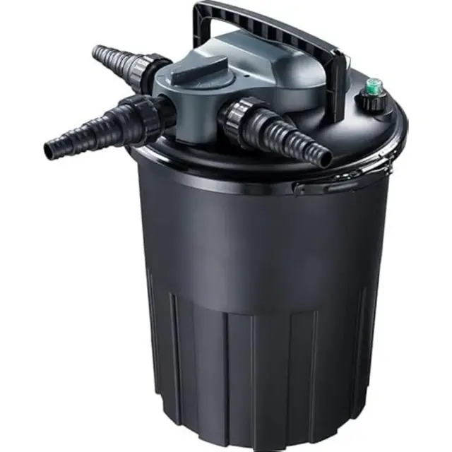 AquaForte CBF-12000 Filtro de presión con UV-C PL de 24 vatios y función de retrolavado, de fácil mantenimiento, máximo. Caudal 6 m3 por hora, Max. Estanque 12 m3, Tamaño Ø41 x 51 cm