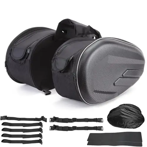 Maletas para Moto,36L-58L,Impermeable,Pareja Bolsas Side Capacidad Ampliable,Negro