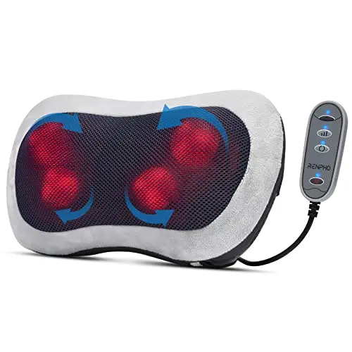 RENPHO Cojín de Masaje Eléctrico con Calor, 3 Velocidades Shiatsu Eléctrico Masajeador de Espalda y Cervical, Cojin Masajeador Cuello y Hombros para Hogar Oficina