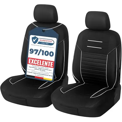 Upgrade4cars Fundas Asientos Delanteros Coche Universales Negro Blanco | Cubre Universal | Protector de Asiento Delantero para Conductor y Copiloto | Accesorios Interior Decoracion