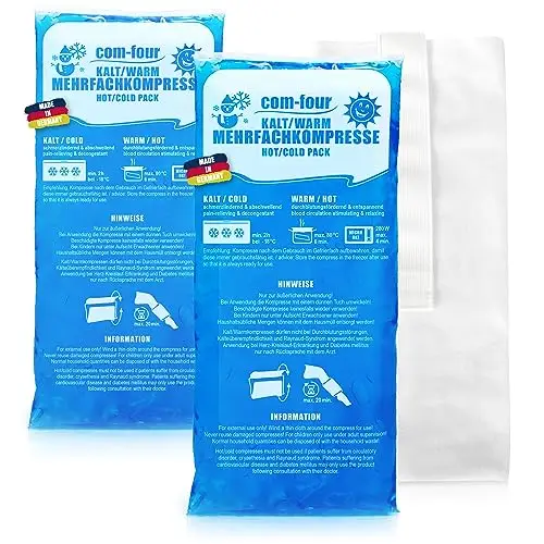 com-four® 2x compresas múltiples grandes con funda polar reutilizable de primera calidad, compresas frías y calientes con gel cool pack, funda protectora con banda elástica - Made in Germany
