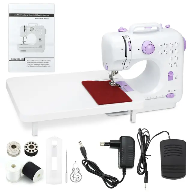 Máquina de Coser para Principiantes, 12 Puntadas Automáticas, Velocidad Variable, Alimentación Doble (Corriente/Pilas) con Luz LED y Enhebradora, Violeta