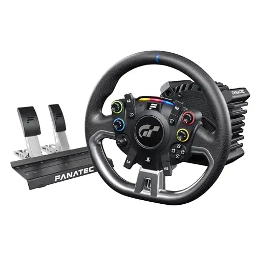 Fanatec CSL Elite Volante de Carreras, Base y Pedales Licencia Oficial Gran Turismo DD Pro Playstation – Volante Polyphony Digital, FluxBarrier Direct Drive, Juego de dos Pedales para PC, PS5, PS4