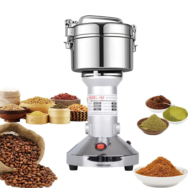 LEJIEYIN 150g Molino de Cereales Eléctrico de Acero Inoxidable, Protección de Sobrecarga & Open-Cover-Stop, Máquina de Moler para Hierba Café Maíz Especias Condimentación Hogar