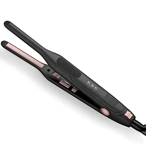 K&K Mini Plancha de Pelo, 7mm Alisador Profesional Cerámica Turmalina Para Cabello Corto, Hombre Barba y Flequillo, 2 en 1 Lisa y Rizada, Calentado Rápido de 15s, Temperatura Ajustable 50-230 ℃
