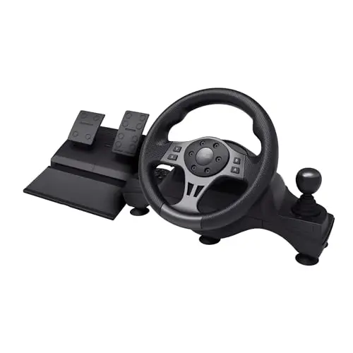 GXTrust Movi Volante de Carreras PC con Pedales, Levas de Cambio, Palanca de Cambios, Vibración, Racing/Farming Simulator / F1 / Gran Turismo