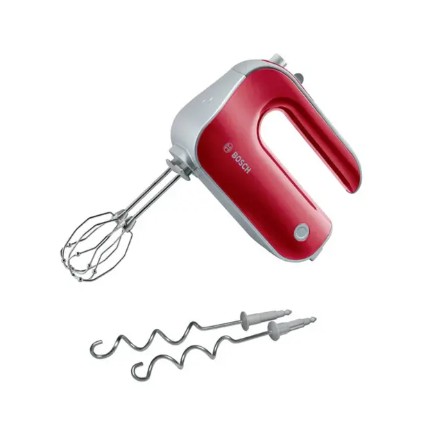 Bosch - Batidora de Repostería Styline, 500W, 5 velocidades, Varillas FineCreamer, Cuchillas de Acero Inoxidable, Rojo, MFQ40303