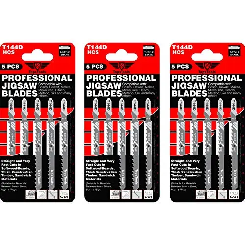 15 hojas de sierra de calar TopsTools T144D de corte recto y rápido compatibles con Bosch, Dewalt, Makita, Milwaukee y muchos más