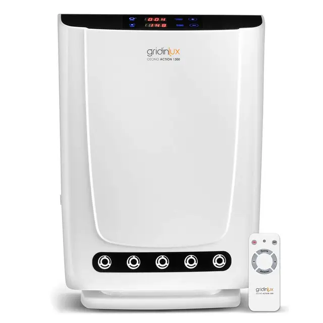 gridinlux | Generador de Ozono Action 1300 | Purificador de Aire y Agua | Mando a Distancia | Especial Hogar y Espacios Pequeños | Potencia y Duración Personalizables | 14W