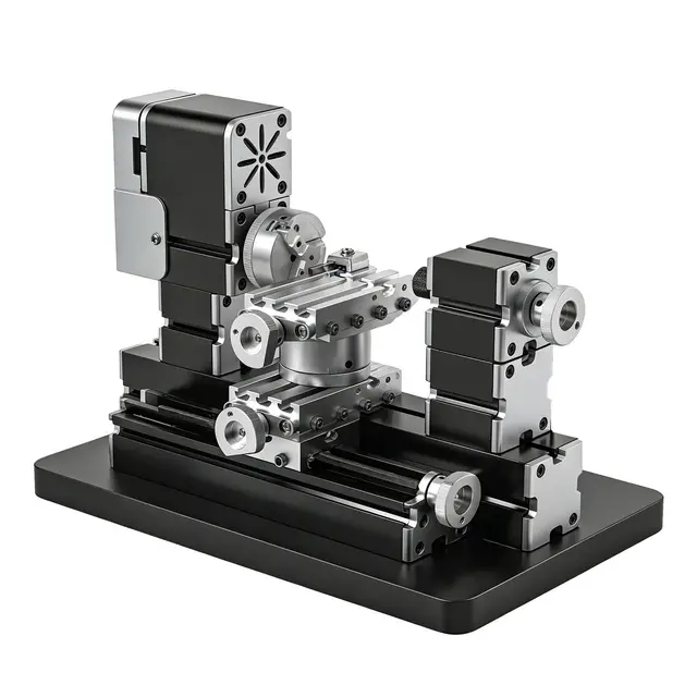 Mini torno de metal 60W 12,000 RPM, herramienta de máquina de 4 ejes para metal blando, madera, acrílico, plástico, mini torno de precisión con guarda de seguridad, indexador rápido, escala de