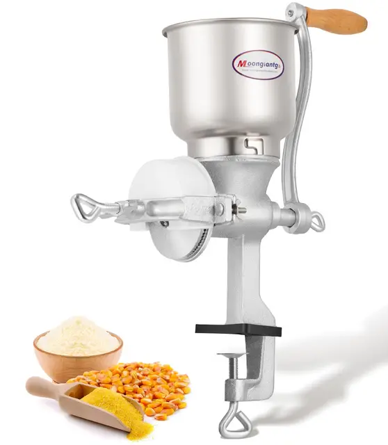 Moongiantgo Molinillo de Cereales Manual con 13cm Tolva Grande & 4cm Abrazadera de Mesa, Finura de Molienda Ajustable, Molino de Mano de Hierro Fundido, para Nuez, Café, Semillas, Maíz, Especias