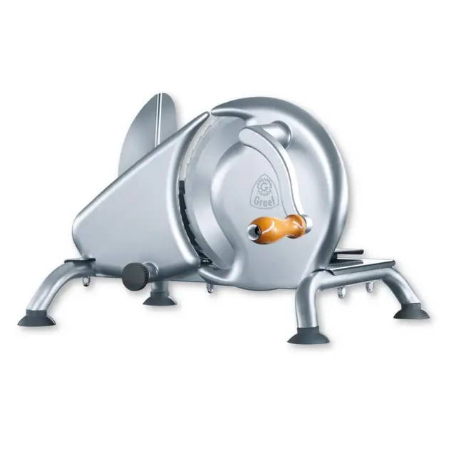 GRAEF Manuale H9 Cortadora de Pan Manual – Hecha en Alemania, metálica, cuchilla dentada inox Ø190 mm, grosor 0–15 mm, manivela, fácil uso, cortadora de pan plateada