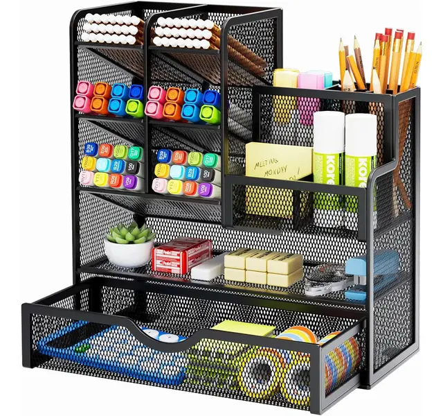 Marbrasse Organizador de Escritorio,Malla Organizador Estacionario,Soporte Multifuncional para Bolígrafos,Almacenamiento de Escritorio y Cajón para Oficina Casa(Negro)