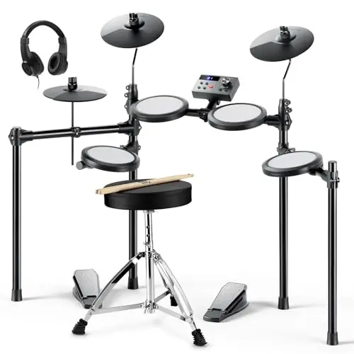 Donner Juego de batería eléctrica E Drum Kids Principiante con almohadilla de malla portátil Kit de batería portátil Cargador Trono Sticks Auriculares Navidad Cumpleaños Regalo para Niños DED-70 NEW