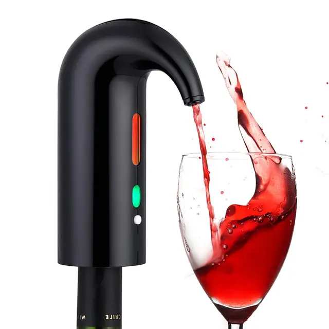 NK Decantador de Vino Eléctrico, Aireador de Vino Automático y Portátil, Recargable por USB, Incluye Tubo de silicona y Bolsa de Tela, Filtro y Botón ON/OFF, Batería 1500 mAh - Color Negro