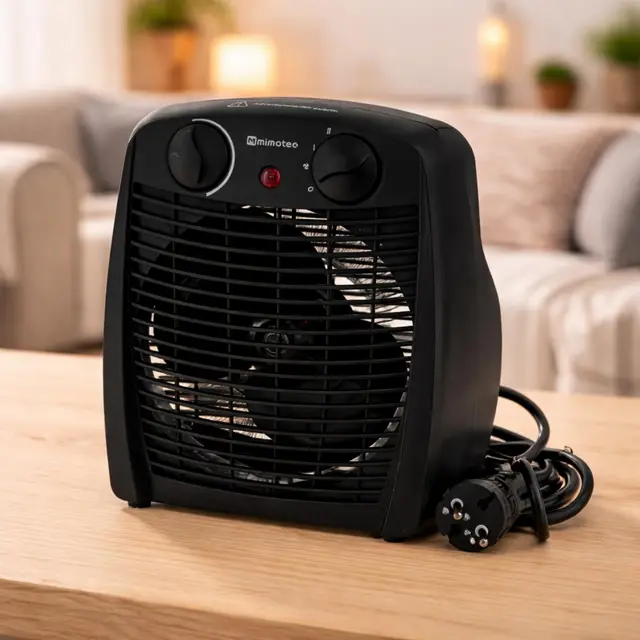 M mimotec – Calefactor Eléctrico Black Comfort 2000W Mimotec, Calefacción Portátil de Suelo, Doble Potencia 1000/2000W, Bajo Ruido <53 dB, IP20, para Estancias hasta 20 m²