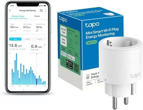 Tapo TP-Link P115 - Mini Enchufe Inteligente Wi-Fi con Monitoreo Energético, Programar el Encendido/Apagado, Ahorro Energía, Compatible con Alexa y Google Home, Color Blanco
