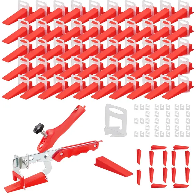 Flintronic Niveladores de Azulejos, Sistema de nivelación de azulejos, Cuñas Niveladoras Suelo, 300 lengüetas de 3 mm, 100 piezas reutilizables cuñas y 1 alicate de instalación,para azulejos 3 a 12 mm
