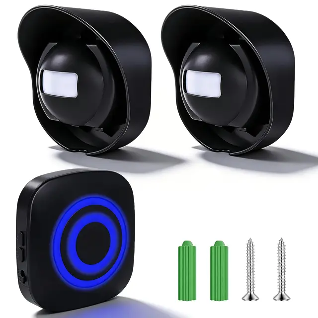 Detector de paso inalámbrico con detector de movimiento, 2 sensores de movimiento PIR y 1 receptor, alarma de paso por radio con 38 tonos de timbre, campana de tienda, sistema de alarma para casa