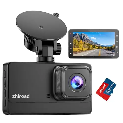 Dash CAM Coche, 1080P FHD Dash CAM con Pantalla IPS de 3", Gran Angular de 176°, Cámara para Coche con Tarjeta SD 32G, Visión Nocturna, Grabación en Bucle, Modo Estacionamiento, Sensor G, WDR