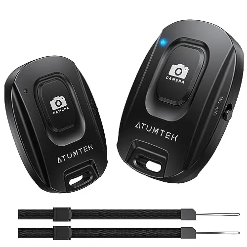ATUMTEK Disparador Remoto Bluetooth 5.2 para iPhone y Smartphones Android (Pack de 2) – Control Remoto Inalámbrico para Fotos y Vídeos, Incluye Correa de Muñeca, Compacto y Portátil, Negro