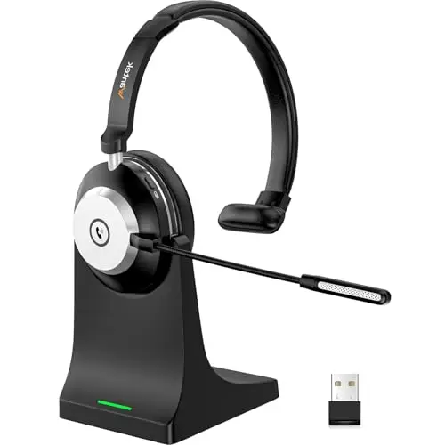 Auriculares Bluetooth inalámbricos con micrófono para PC, auriculares de computadora V5.2 con micrófono con cancelación de ruido, dongle USB, base de carga y botón de silencio para trabajo, teléfonos