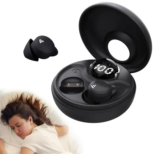 Auriculares para Dormir, Mini Auriculares para Dormir, inalámbricos Bluetooth 5.3, Silicona líquida, para Dormir de Lado, indicador de Potencia para Entrenar, Trabajar, Viajar (Negro)