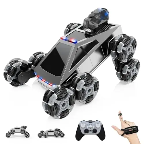 Coche Teledirigido RC Acrobático 8 Ruedas, Vehículo Todoterreno con Mando a Distancia & Control Manual, Luces LED, Música, Spray, Juguete para Niños 5-11 Años, Regalo Cumpleaños, Navidad y Reyes Magos