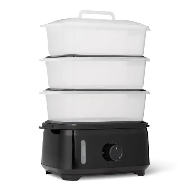 Amazon Basics Vaporizador Eléctrico de Alimentos para Cocinar Verduras con Diseño de 3 Niveles, sin BPA, 9L, 950W, Negro