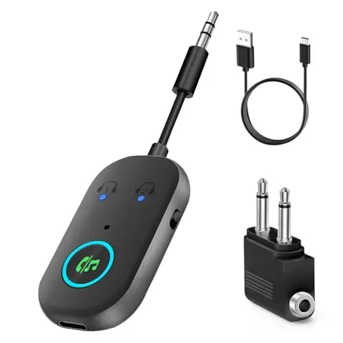 Transmisor Receptor Bluetooth 5.3,2 en 1 Transmisor Bluetooth Jack 3.5mm,receptor bluetooth jack 3.5mm Soportes para 2 AirPods/auriculares,adaptador bluetooth para TV/Avión/Coche/Auriculares/Altavoces